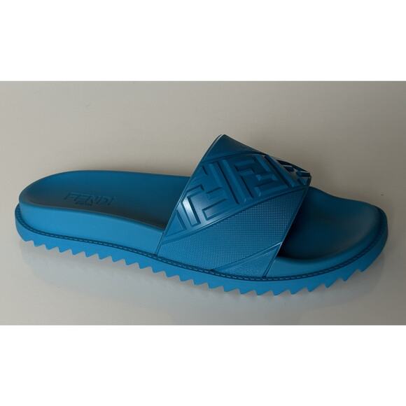 NIB $460 Fendi Men\'s FF Rubber Slide Sandals Cyber Blue 13 US/12 UK Italy 7X1377 main image 4